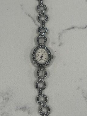 LA Express Silver-Tone Round Link Bracelet Watch
